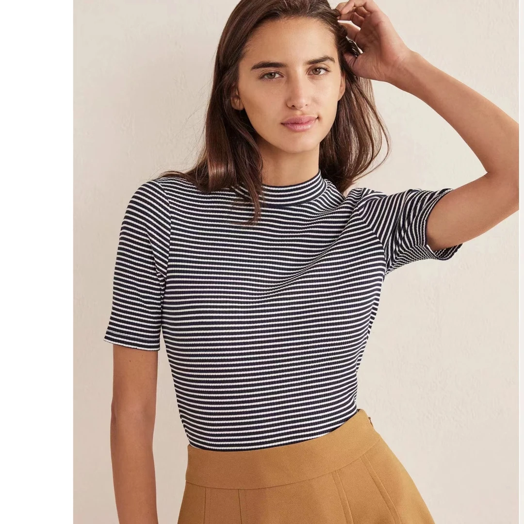 【ARONG阿荣家】条纹短袖T恤08055-咖色黑色白色-F