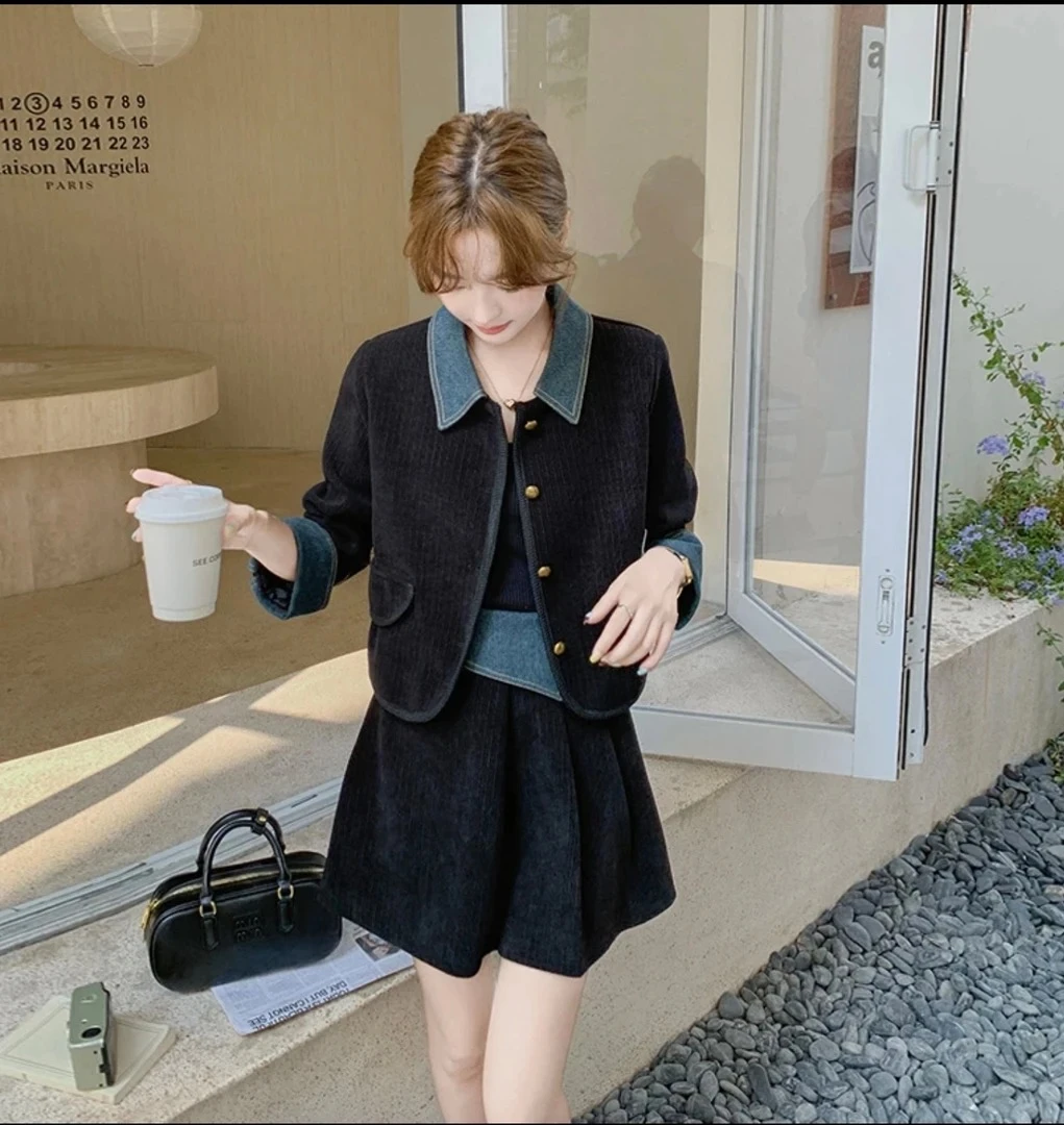 时尚套装裙女2025秋季新款高级感假两件上衣半身裙显瘦两件套6126