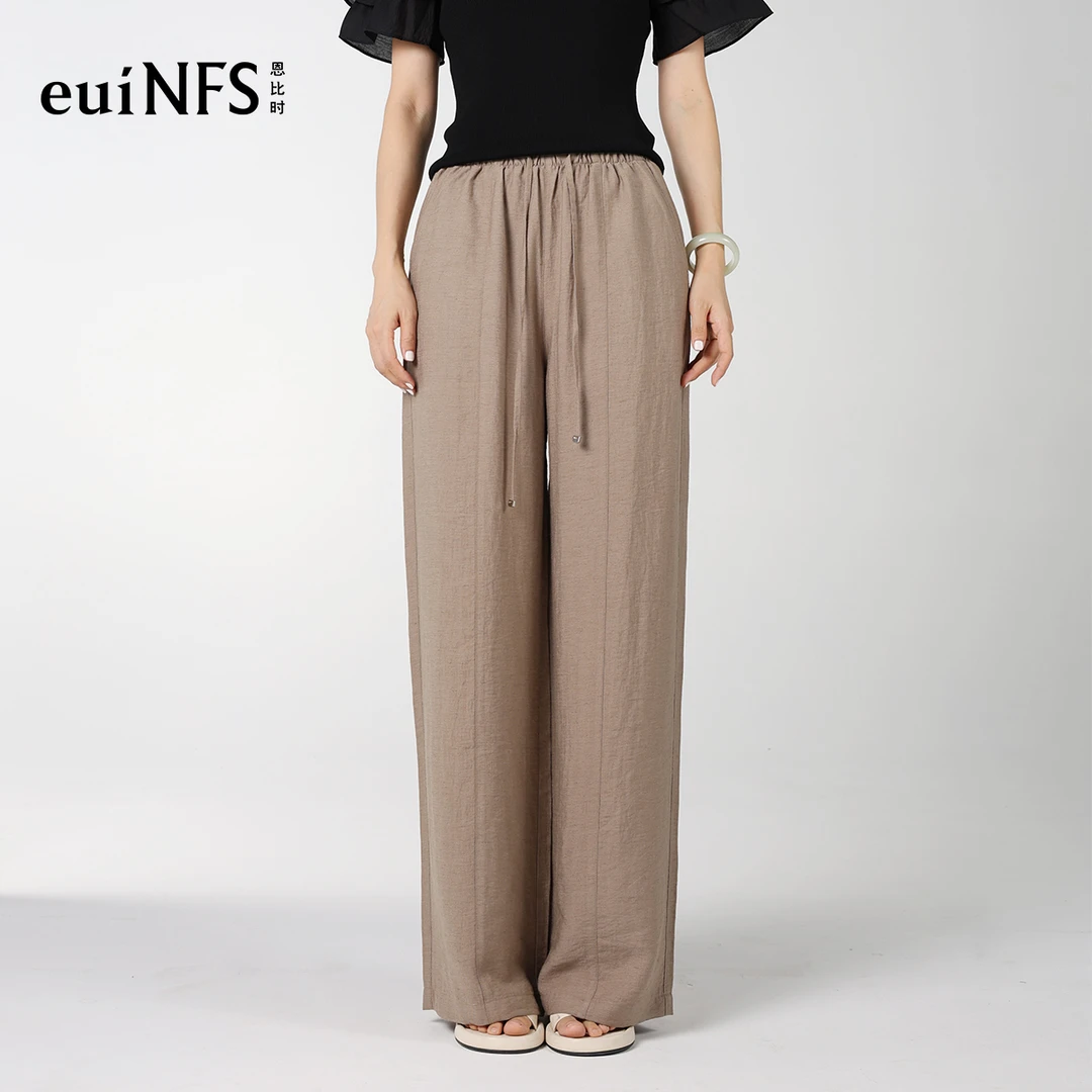 恩比时亚麻直筒裤2025夏季新款设计感轻薄透气百搭显瘦阔腿长裤