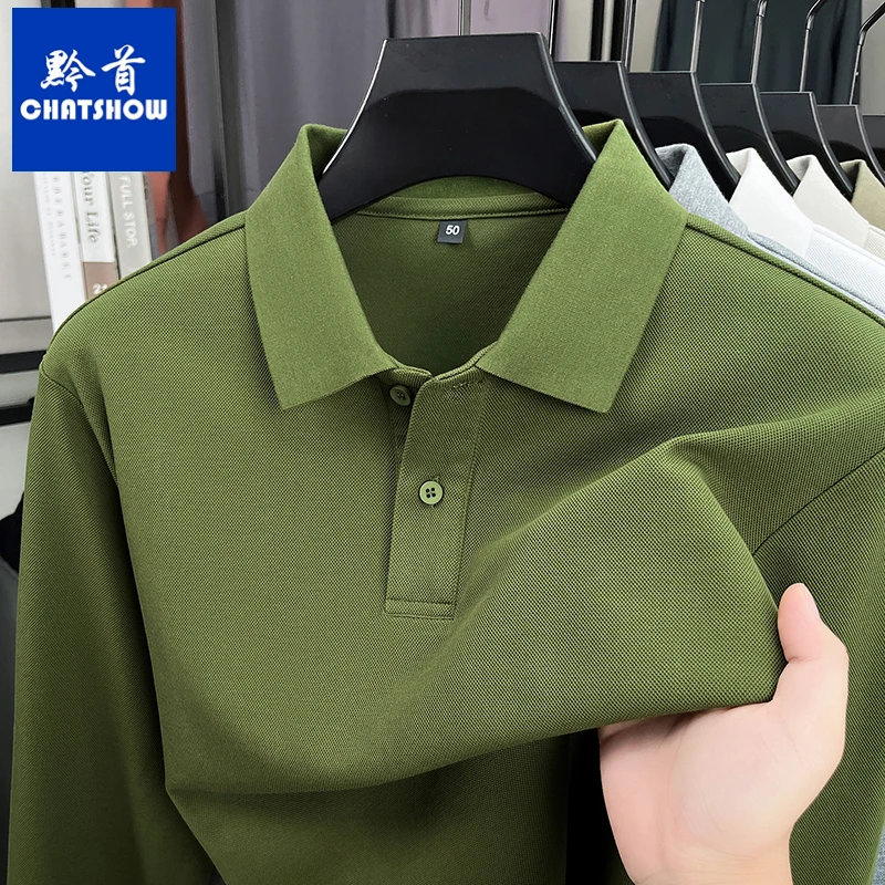 爆款纯色男士长袖POLO衫秋季新款翻领棉T恤商务休闲宽松百搭t恤衫