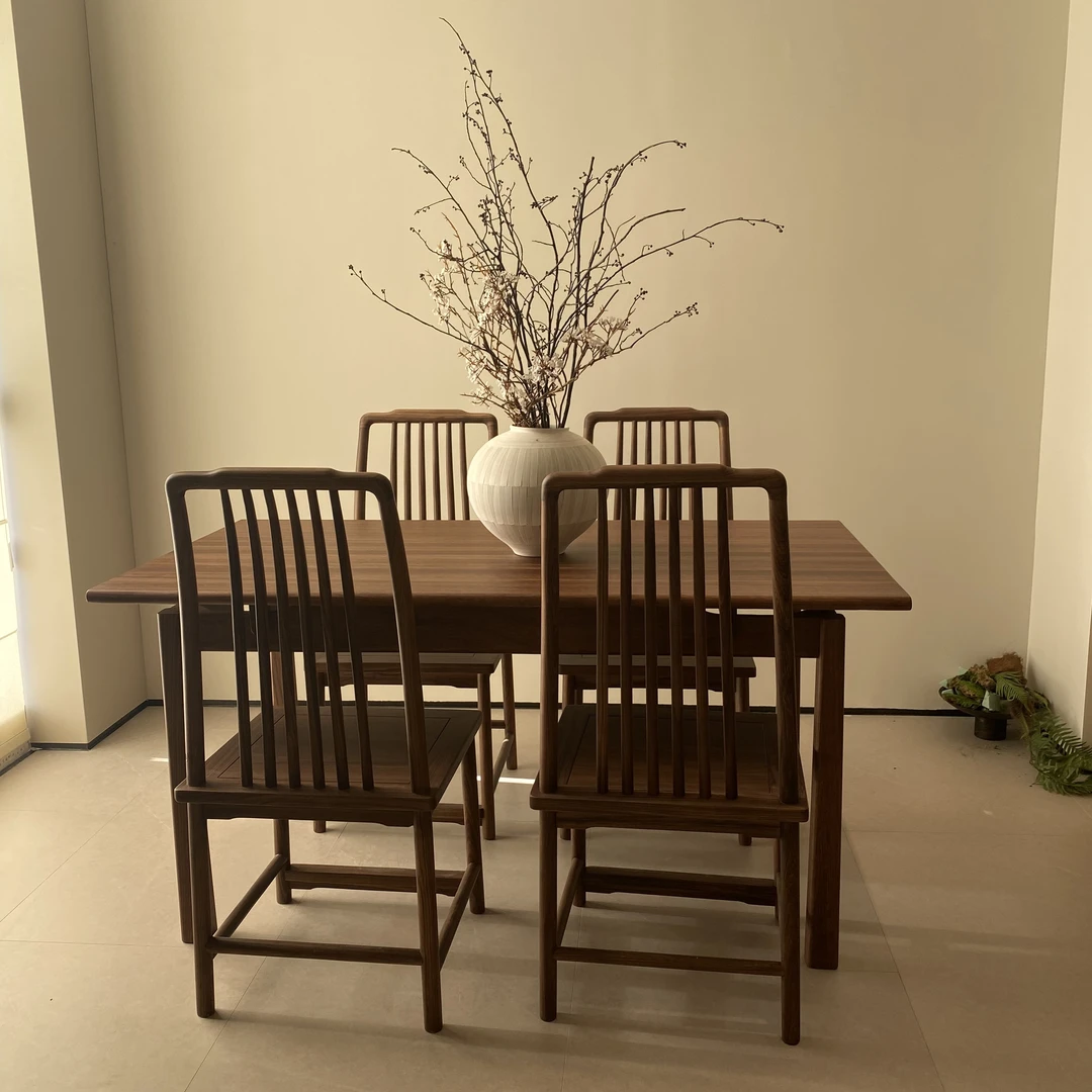 KDT801#长餐桌宋式美学实木餐桌乌金木1.5米长方形饭桌新中式家用