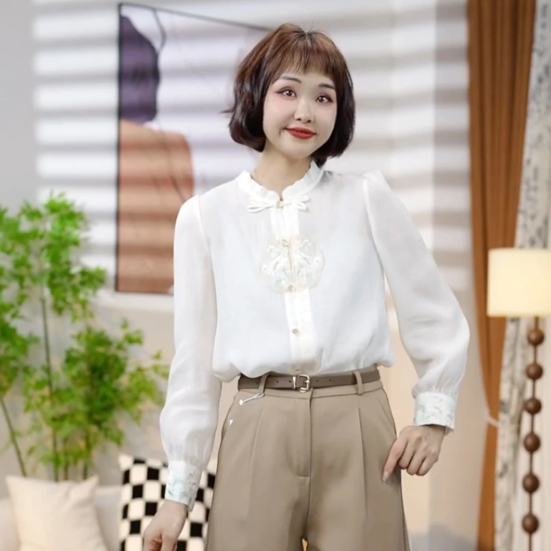 S805春秋时尚木耳领单排扣国风小衫AT