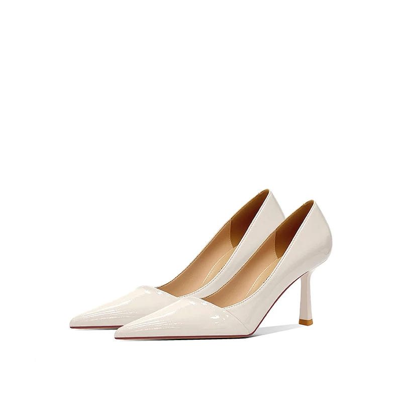 2024夏季新款浅口漆皮尖头高跟鞋通勤简约职业工作单鞋女真皮鞋子