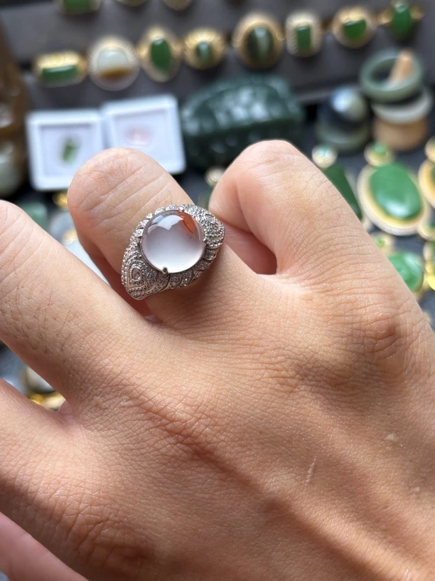 南红冰飘s925银镶嵌女戒 （圈口可调节）