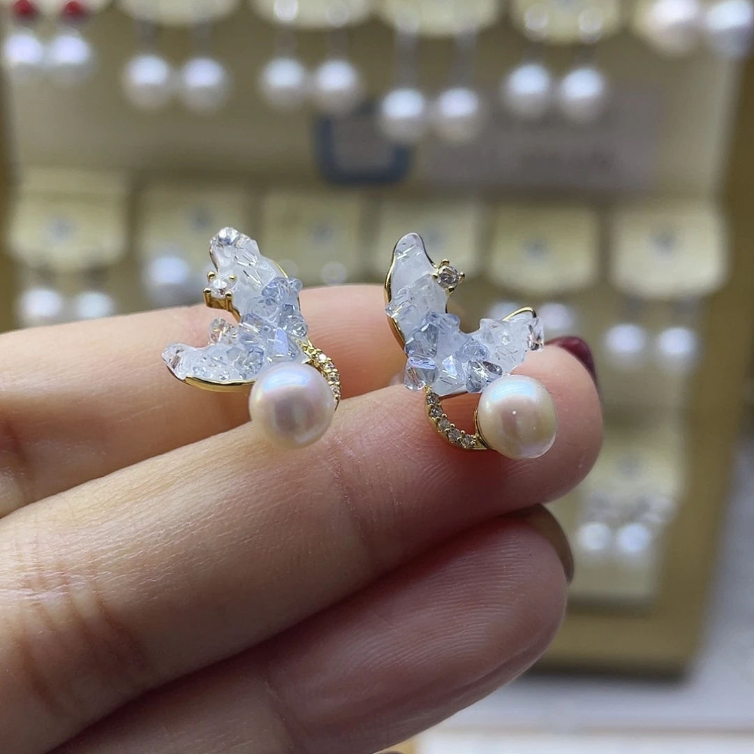 耳饰银S925镶嵌淡水珍珠