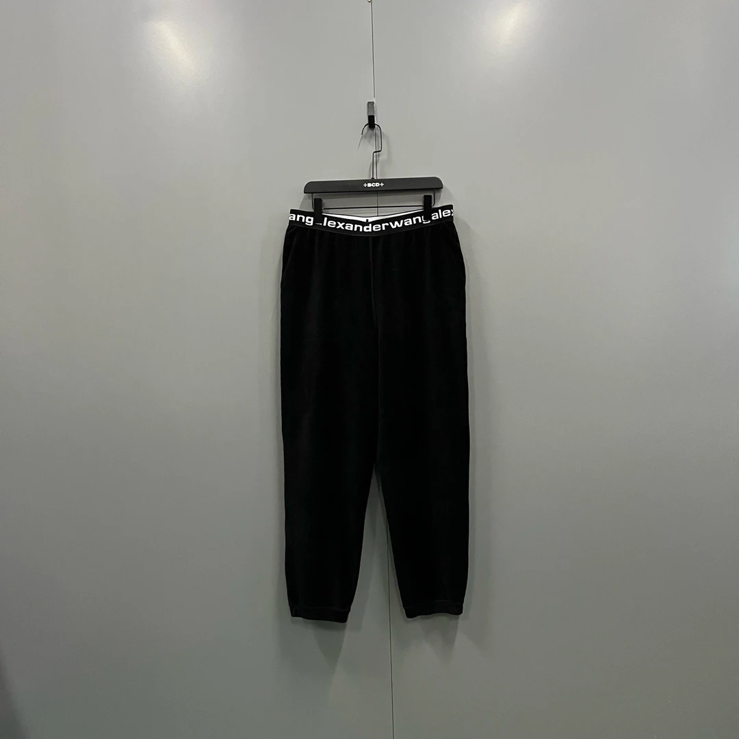 95新 ALEXANDER WANG yy 黑丝绒串标logo卫裤 M码017597