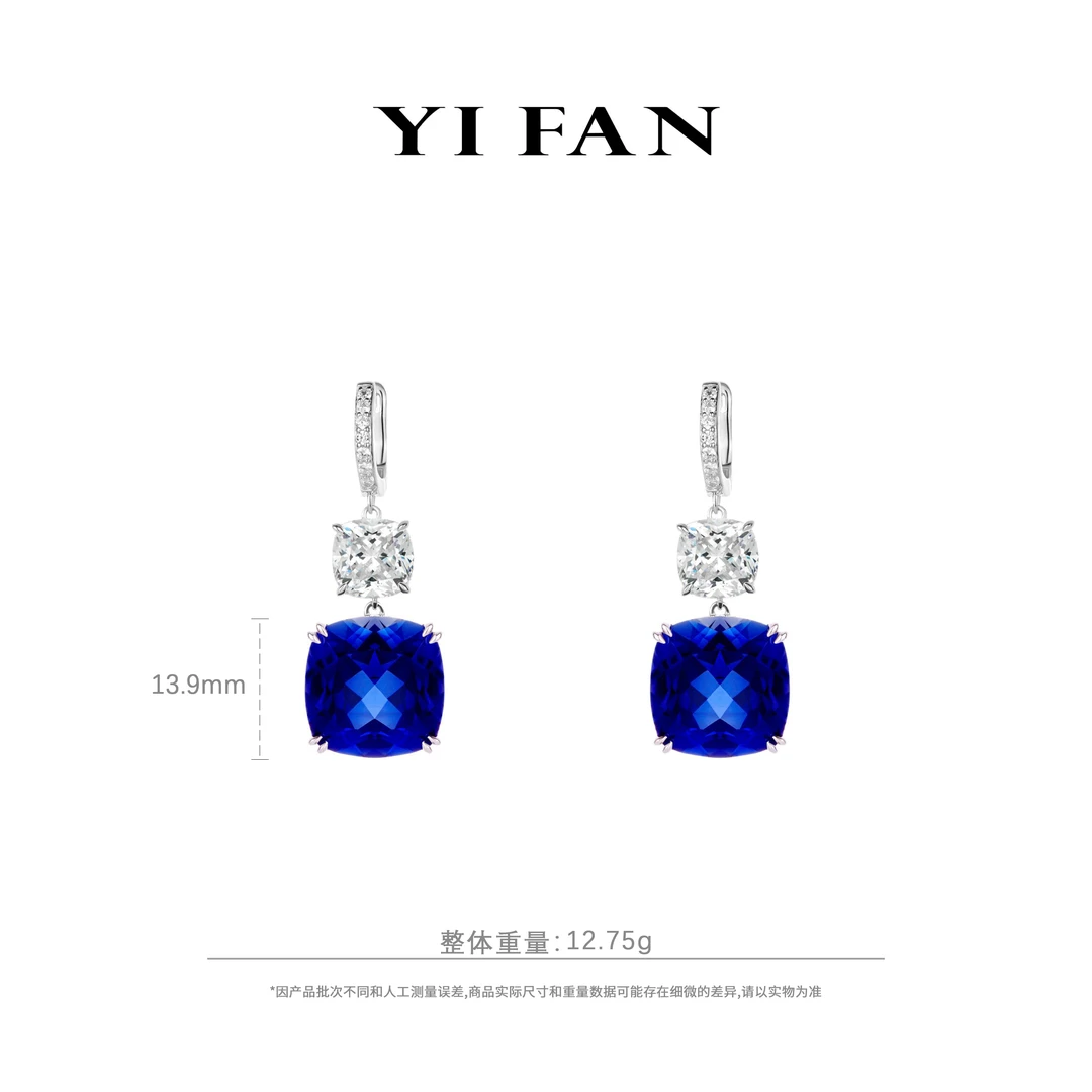 925银合成锆石耳饰 30166-蓝方形八爪豪镶百搭耳环
