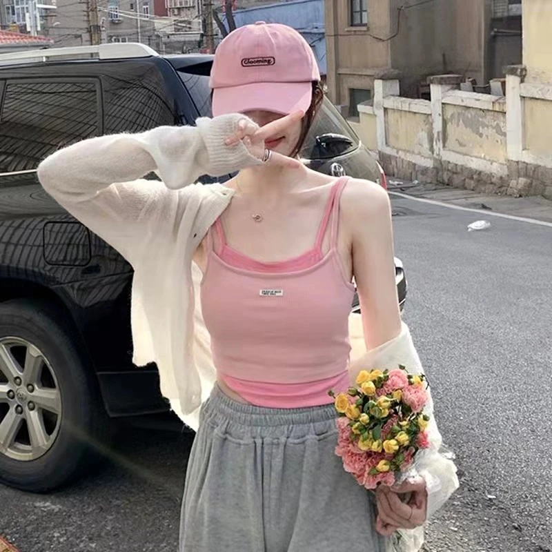 【优选推荐】假两件打底吊带背心女夏季外穿内搭抹胸设计感小众甜辣