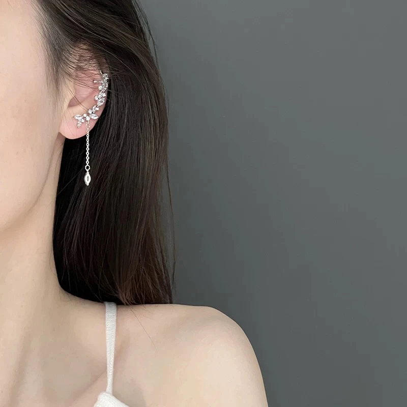 合金耳饰 【花朝暮】清新甜美流苏耳环925仙女风超闪耳夹耳骨夹