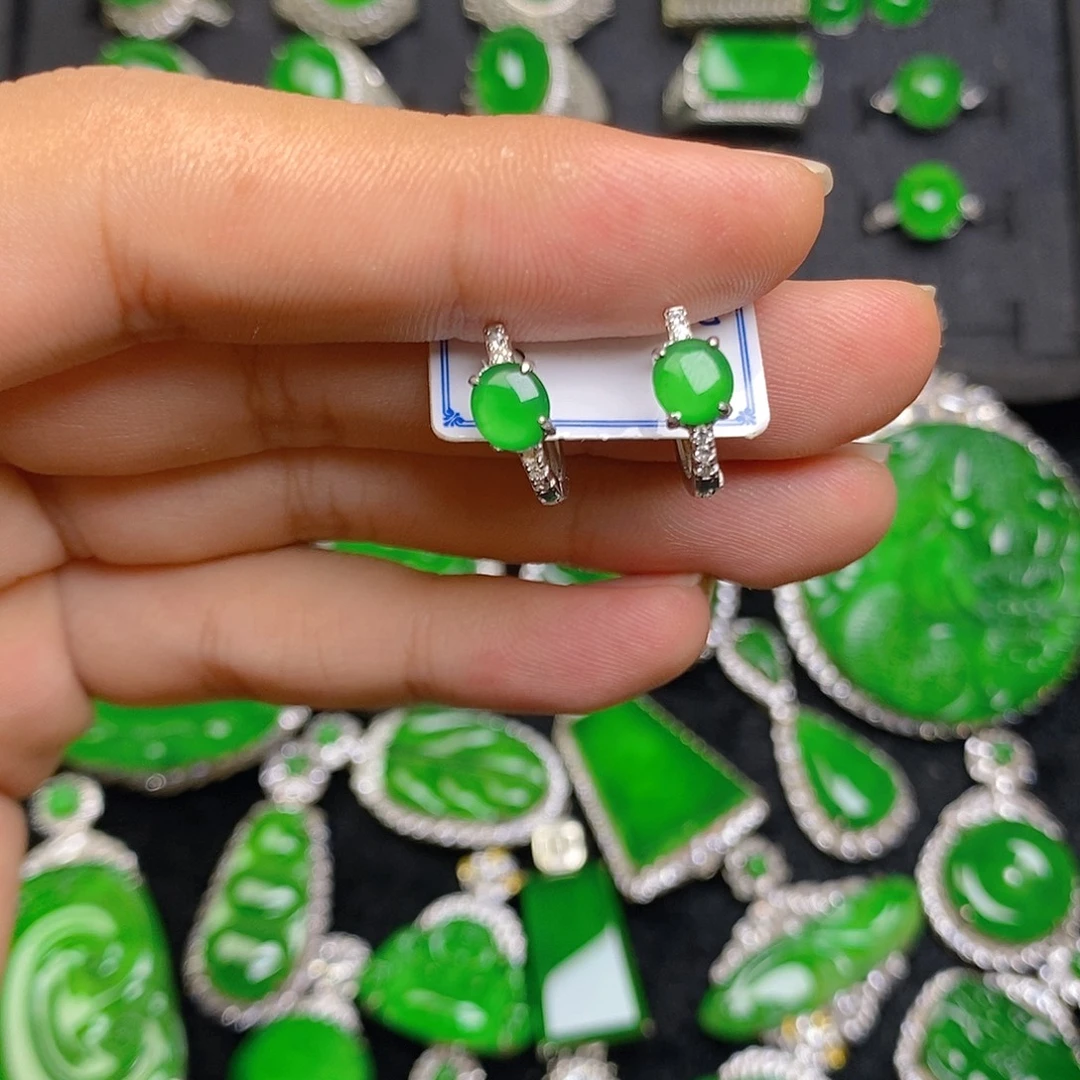 翡翠银S925镶嵌耳饰耳饰