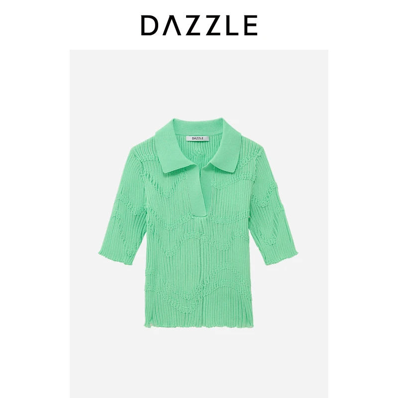 DAZZLE地素polo领针织衫2023夏新款薄款肌理感修身上衣女2H1E309