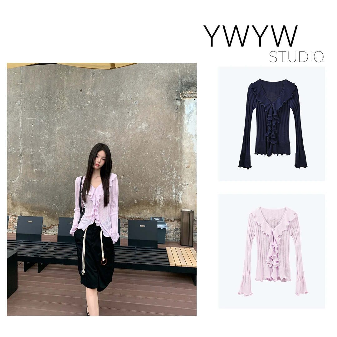 【YWYW25S/S】夏季薄款镂空气质外搭挂披披肩长袖对襟针织衫5163