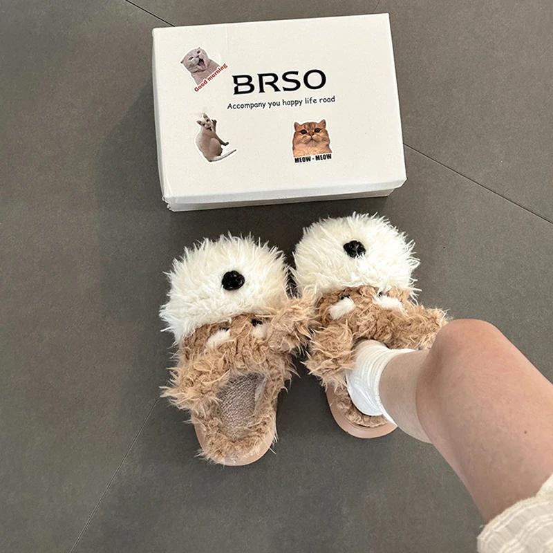 可爱卡通动漫立体耳朵毛毛拖女外穿2025秋冬新款厚底室内居家拖鞋