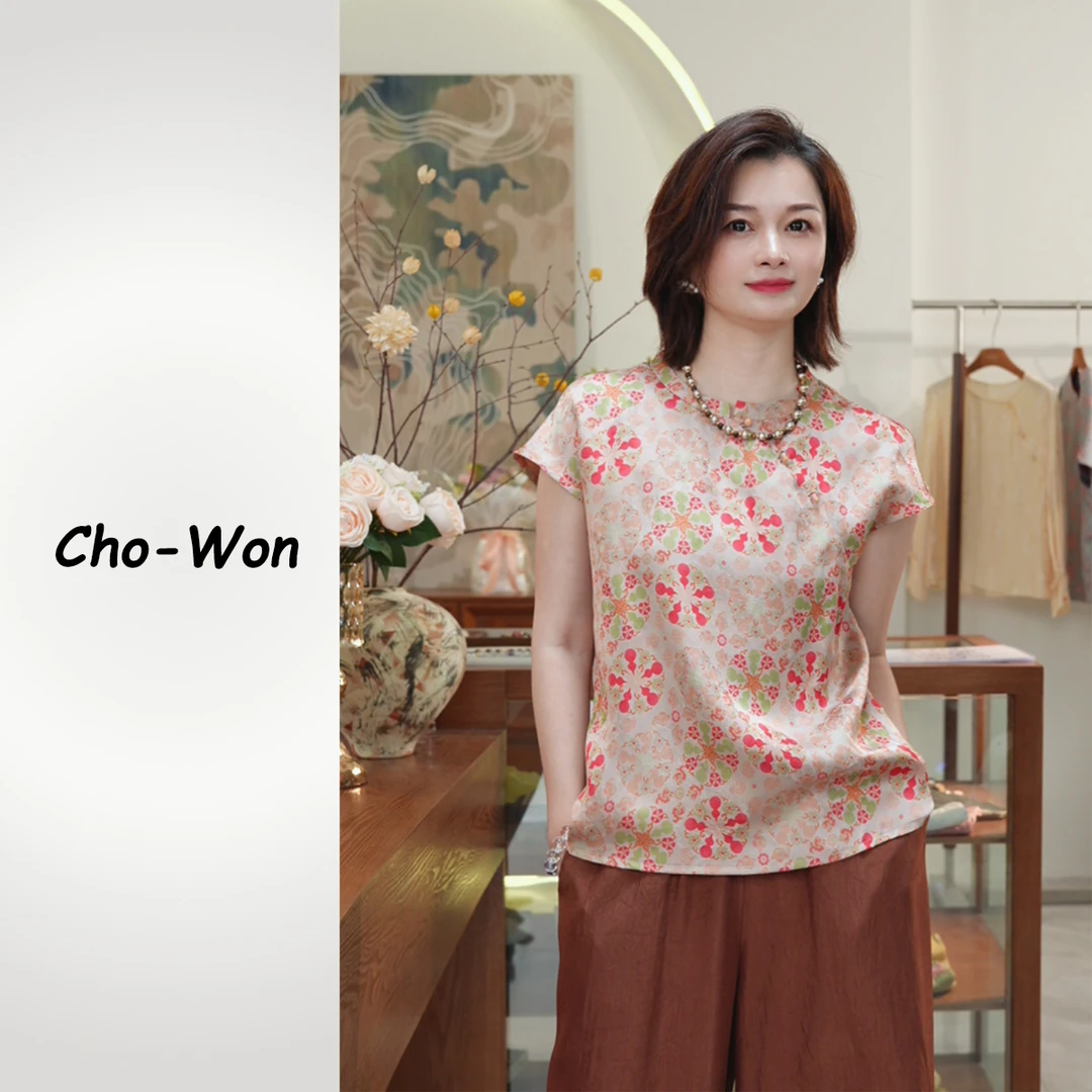 ChoWon【粉韵生香】新中式国风洋气百搭印花款减龄上衣CY124
