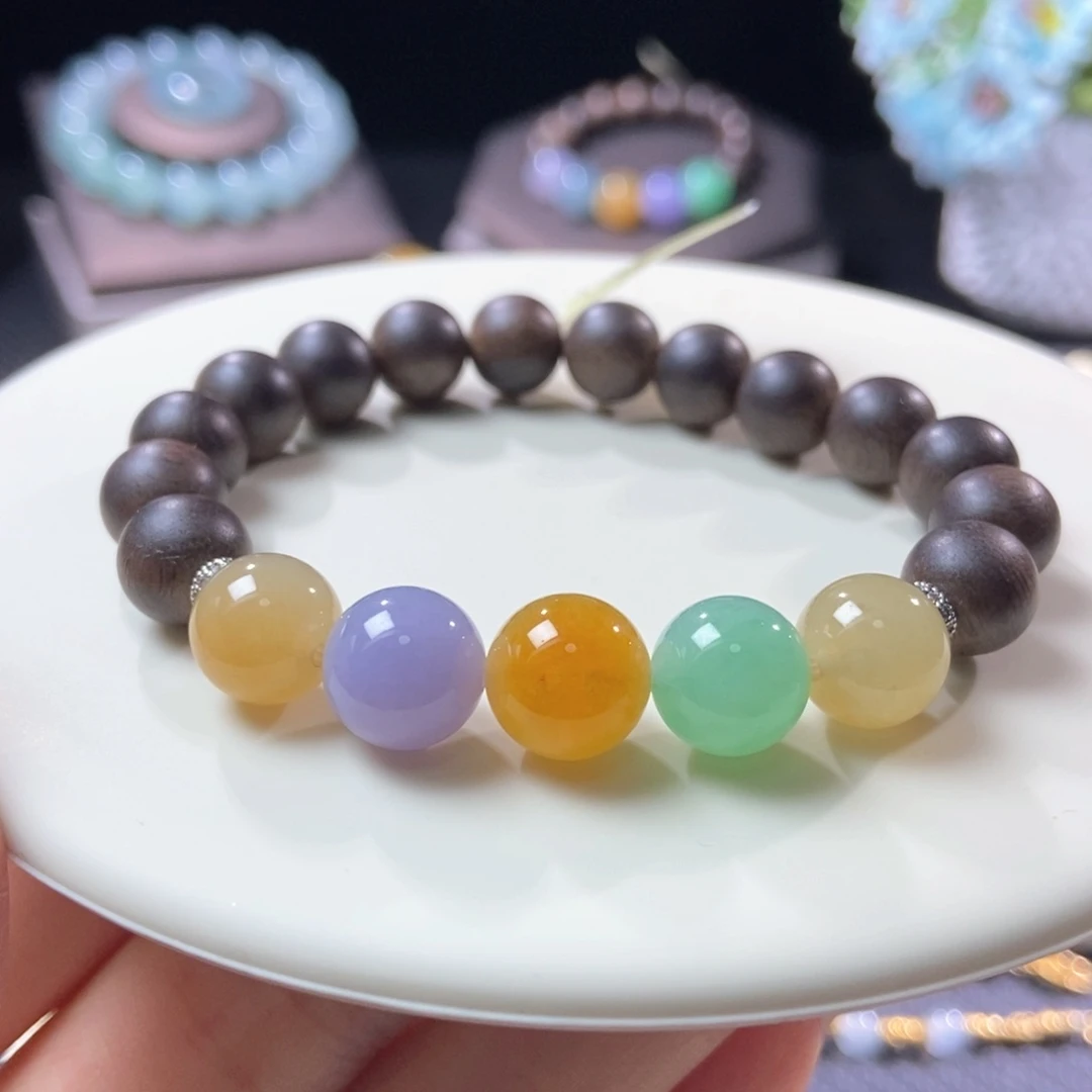 翡翠散珠翡翠浓五彩圆珠手串10mm