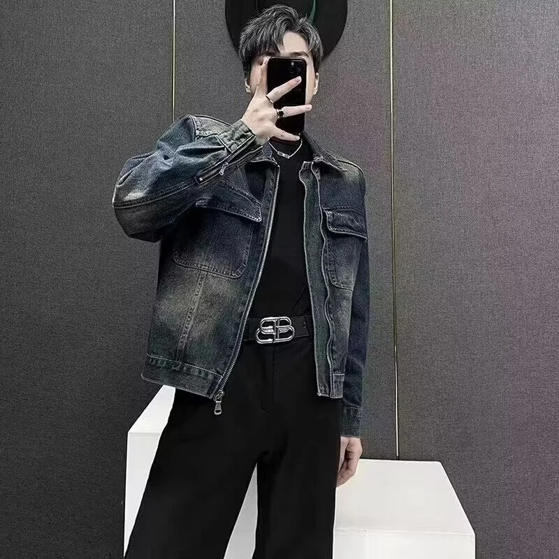 2025新款牛仔外套男春秋季高级感多口袋潮牌大码男士工装夹克DS