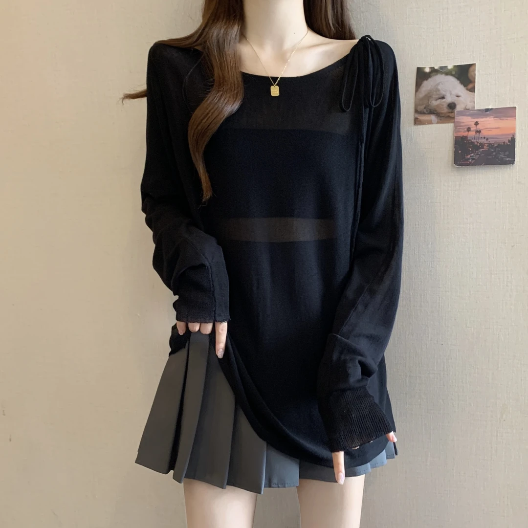 大码时髦薄款针织衫外搭女夏季胖妹妹宽松显瘦慵懒风长袖防晒上衣