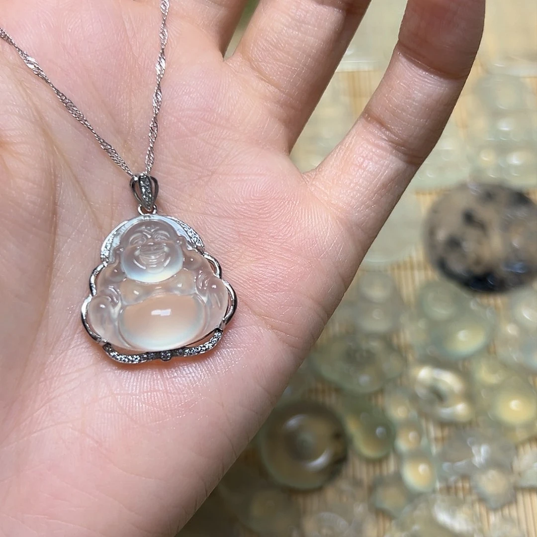 蛇纹石玉颈饰银S925镶嵌匿