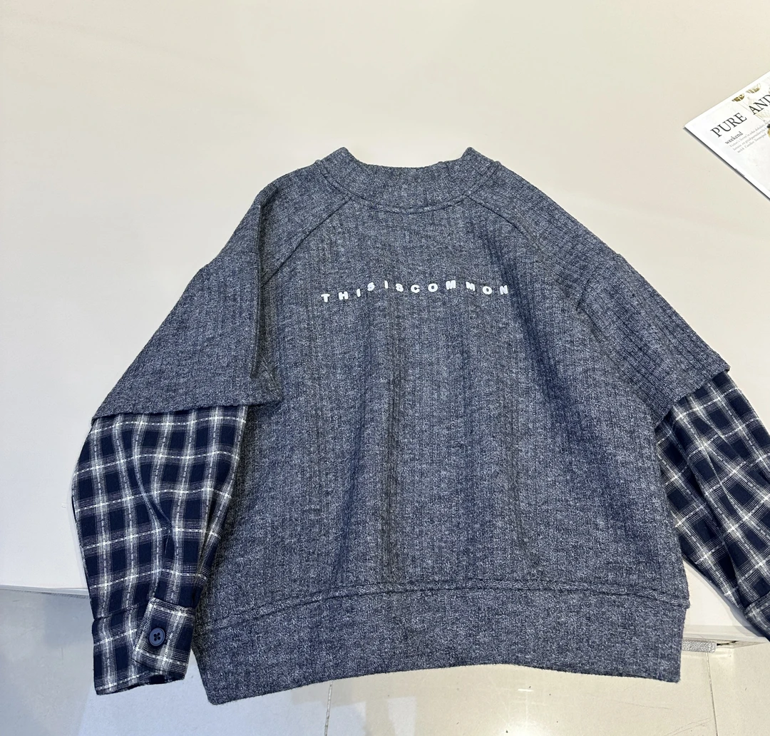 儿童秋冬韩范拼接假两件加绒一体绒加厚卫衣    25659