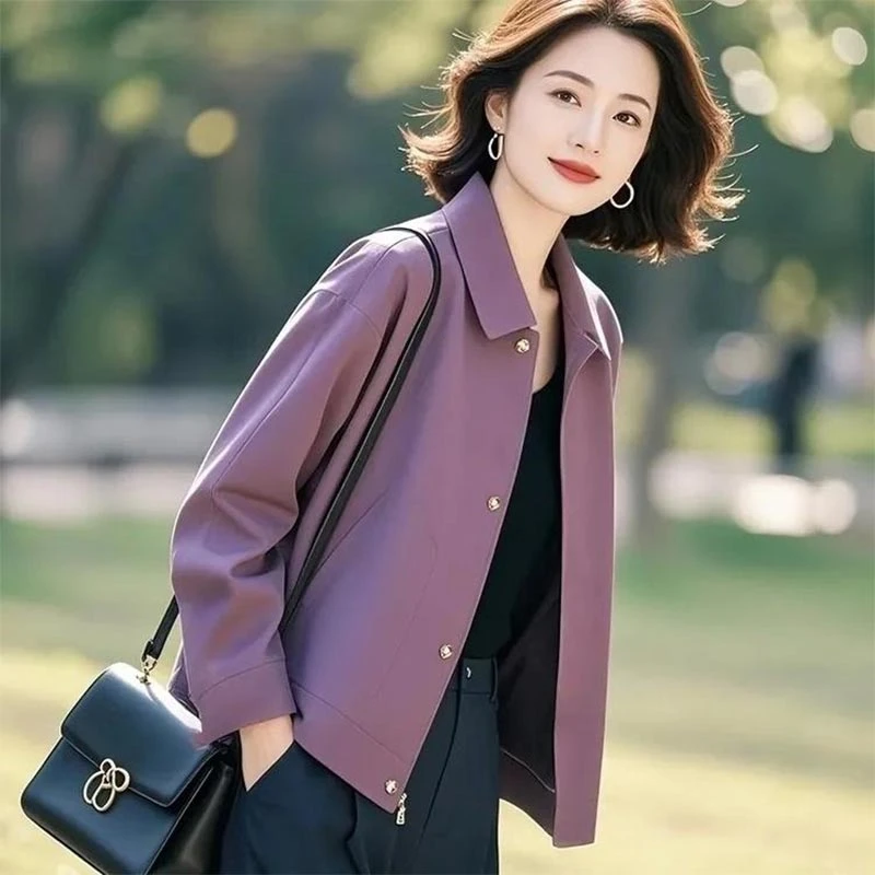 2025开春百搭休闲又酷又飒减龄小个子短款高级感紫色夹克薄款外套