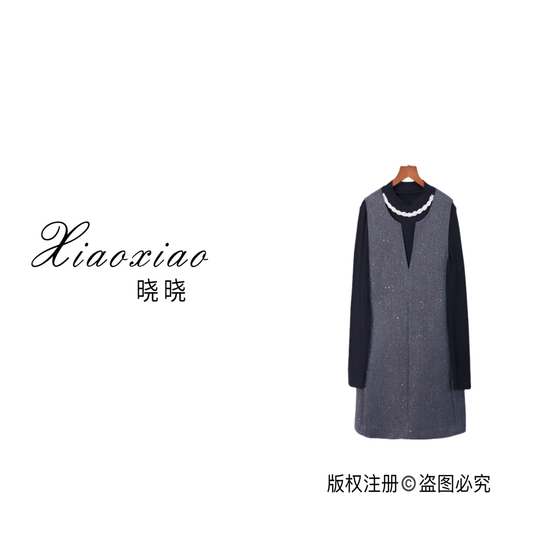 【晓晓女装】C288时尚复古港风通勤中长款连衣裙套装彰显气质