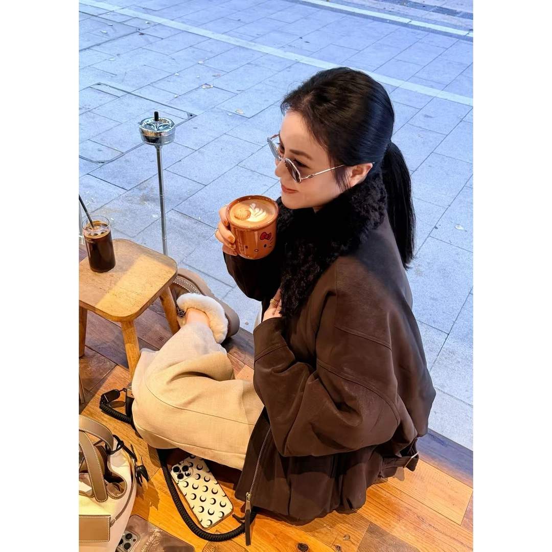 SP 【自留私服】高品质90白鸭绒皮衣外套 巨好看夹克皮衣加厚外套色