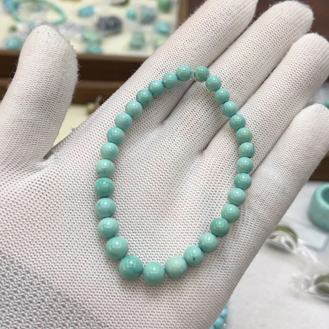 未镶嵌绿松石珠宝奇石水草纹圆珠手串