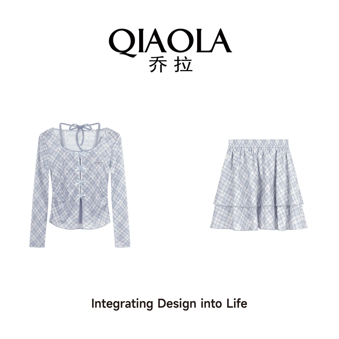 QIAOLA/乔拉【云弦情书】春夏新款针织网格假两件吸湿透气套装预售