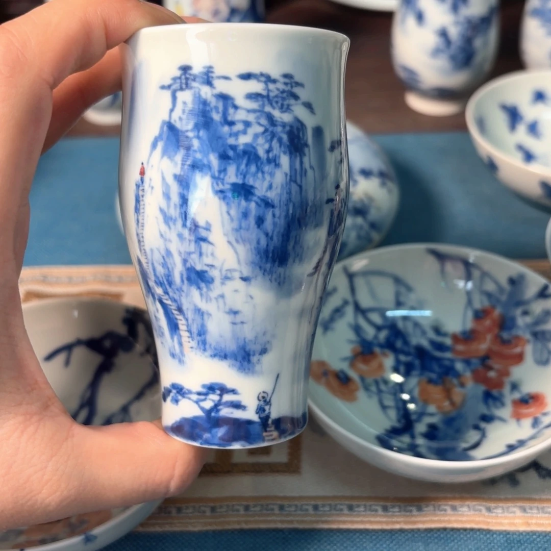 ～***～柴窑青花瓷写意杯
