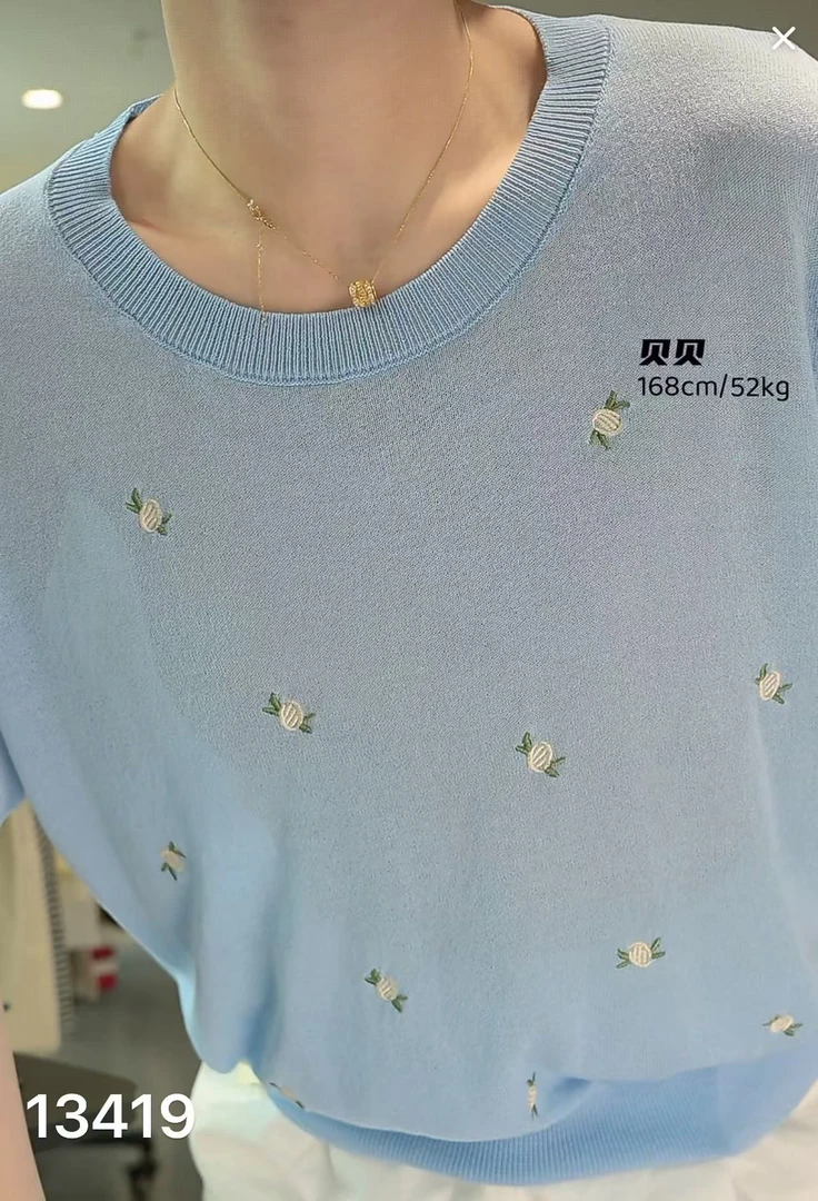 13419（部分无水洗唛，介意慎拍）WANGDAN新款小花刺绣短袖