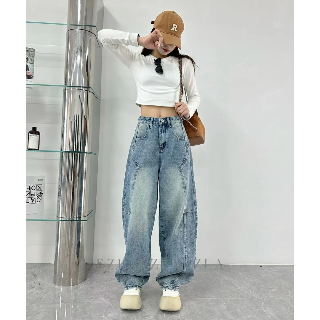 KNAI EZ2209[夏季新款]2025高级显瘦浅蓝无弹水洗美式弯刀堆堆裤