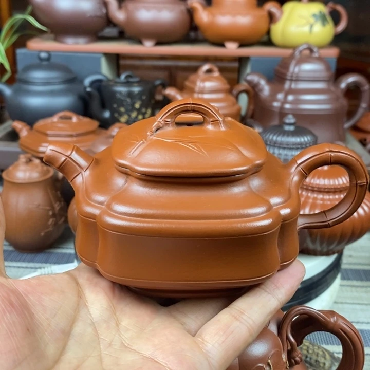 茶壶紫砂四方竹鼓330cc原矿赵庄朱泥特价