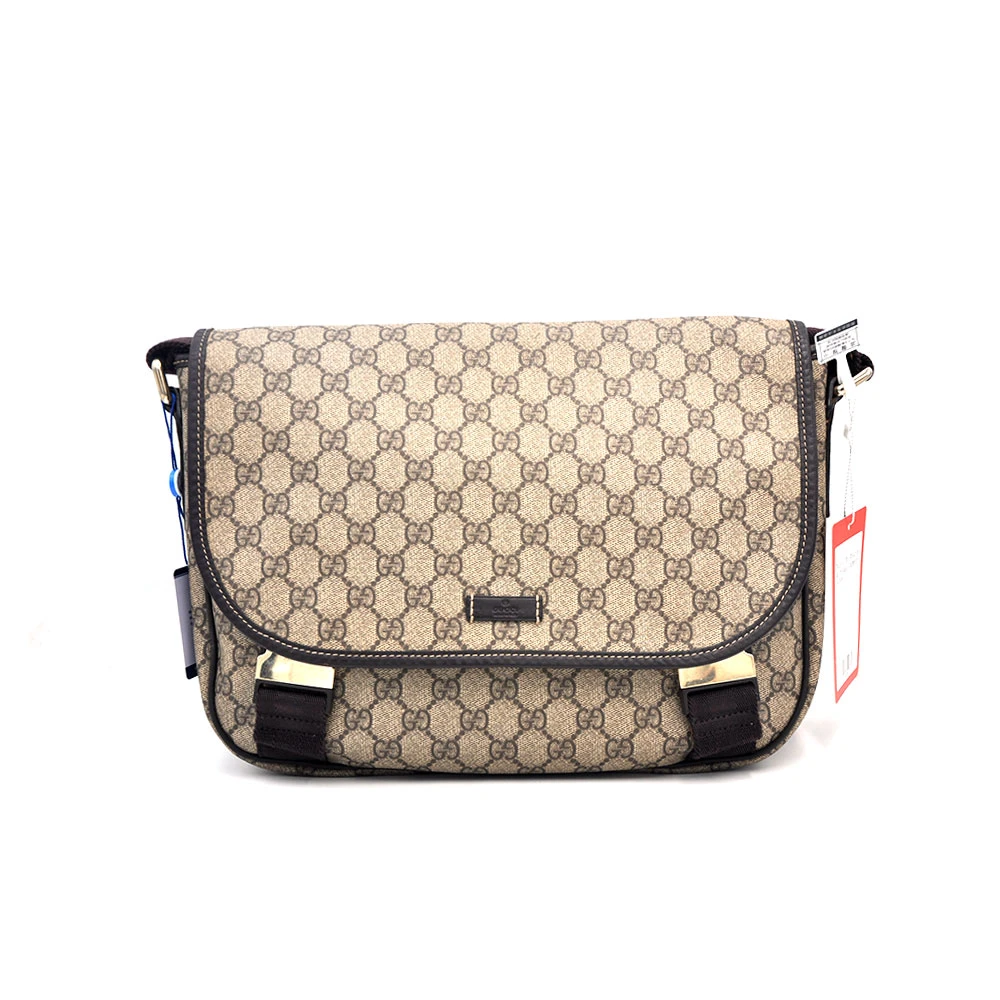 95新 GUCCI/古驰 97新经典棕老花翻盖双扣邮差包30*24/28960