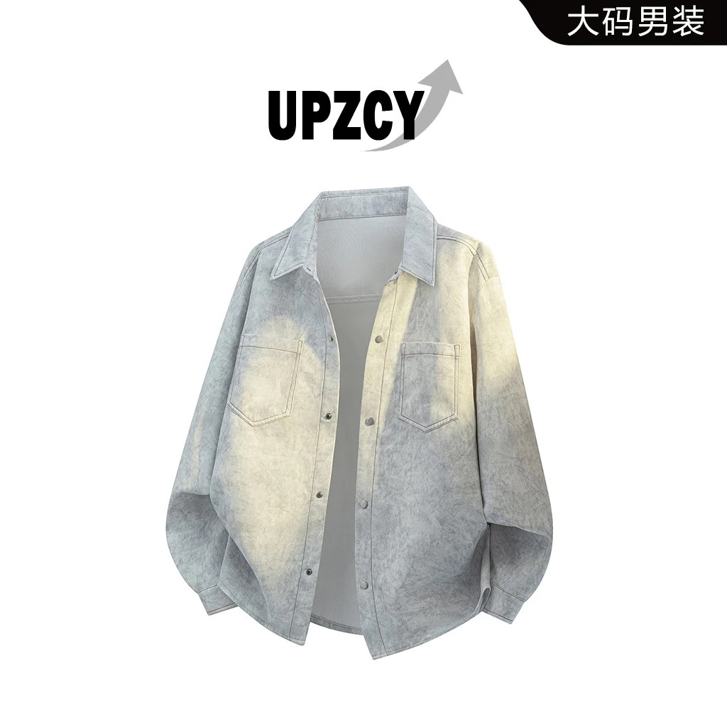 UPZCY美式扎染工装衬衫男春秋多口袋宽松百搭长袖衬衣高级感男装