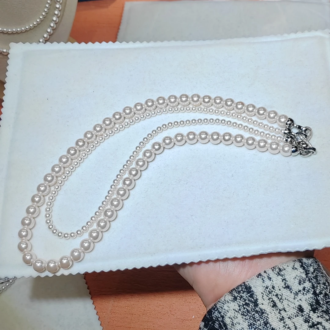 正圆强光粉色4+8mm双层8字扣叠搭项链