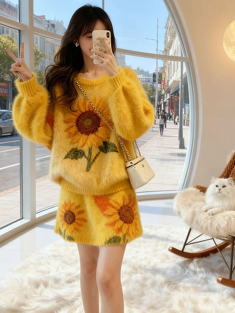 冬装搭配一整套独特绝美时尚高级感超好看慵懒软糯毛衣半裙两件套