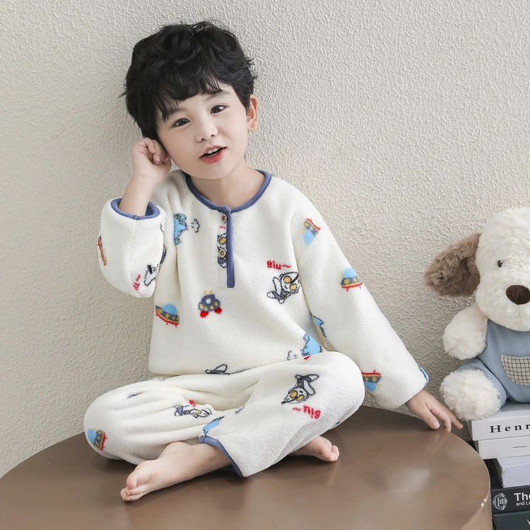 男童奥特曼睡衣珊瑚绒秋冬新款加厚男孩宝宝法兰绒儿童卡通家居服