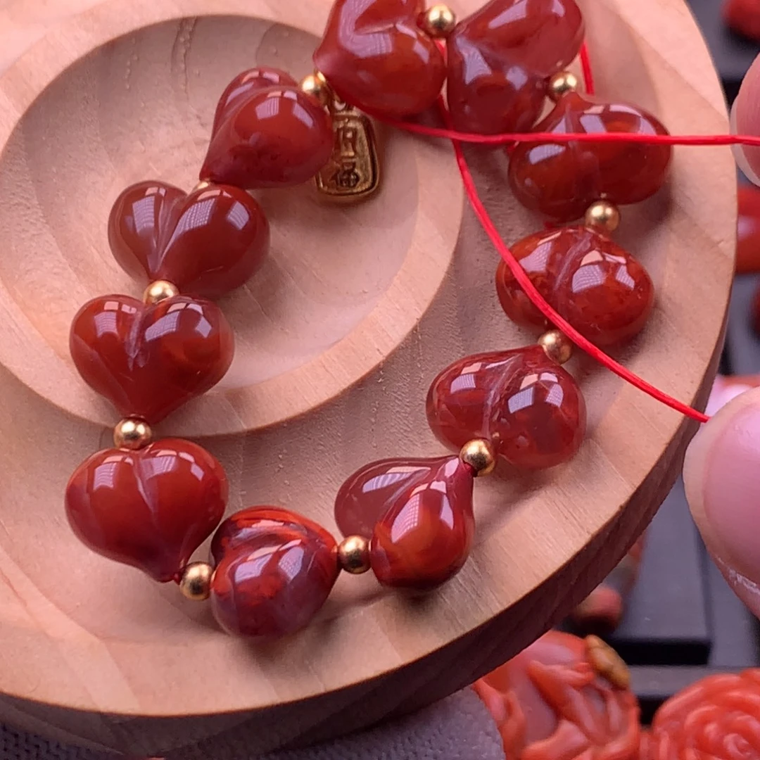 南红玛瑙未镶嵌川料原矿火焰纹屁桃单圈13mm+