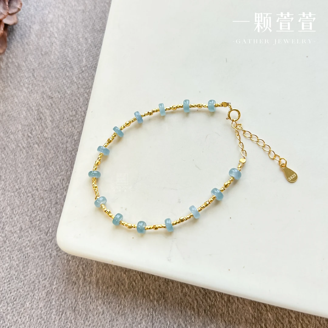 【满天星】一颗萱萱天然翡翠银镶手链630079手工百搭简约