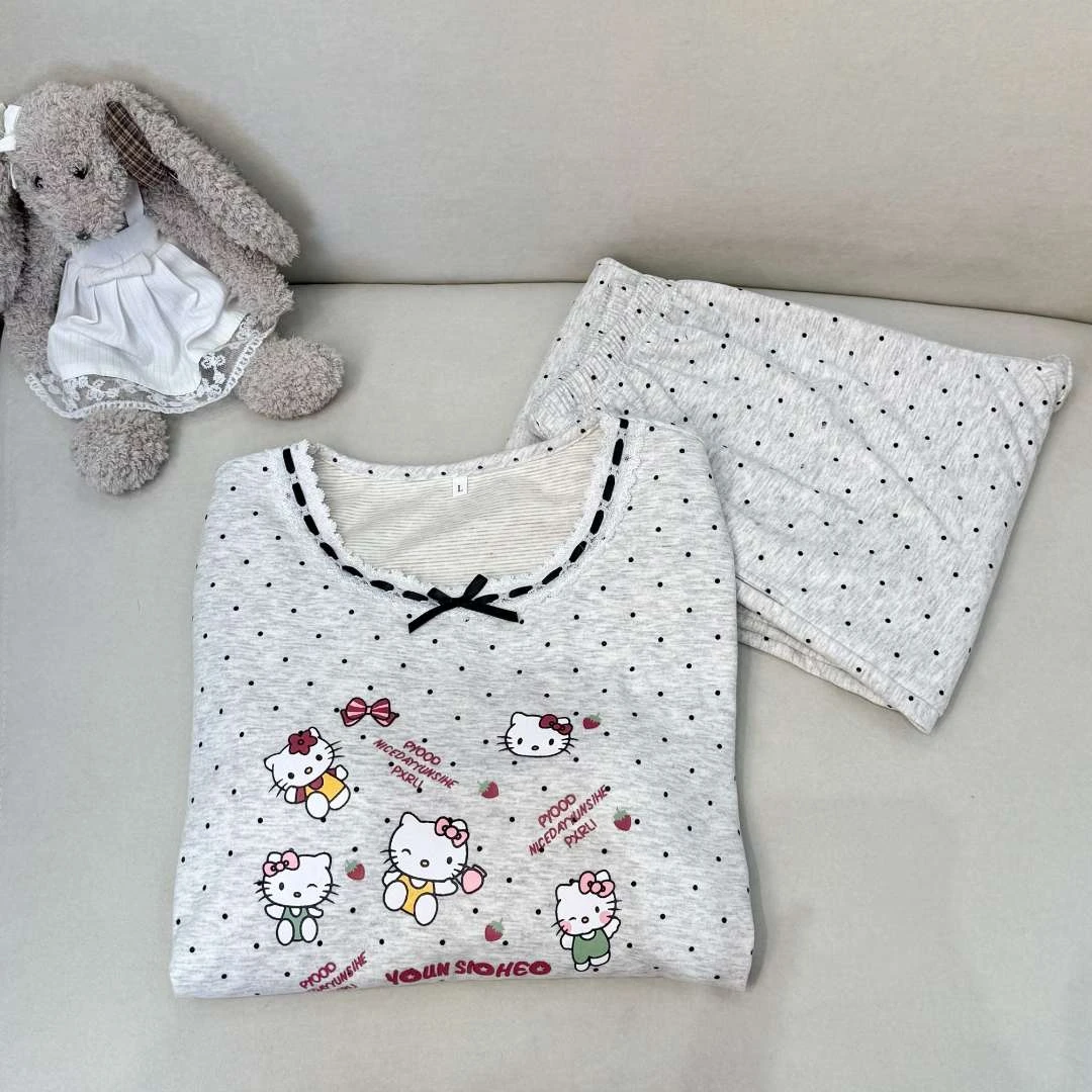 【波点KT】羊绒睡衣可外穿长袖长裤韩版休闲家居服套装