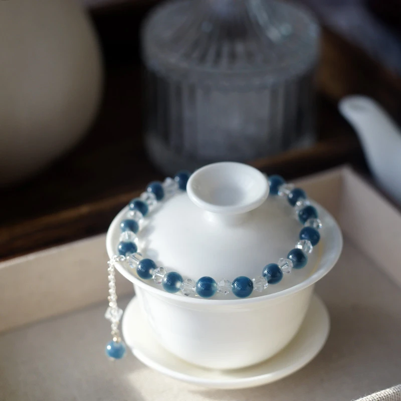 蓝色糖心玛瑙单圈手串6mm2025年新款小清新闺蜜礼物