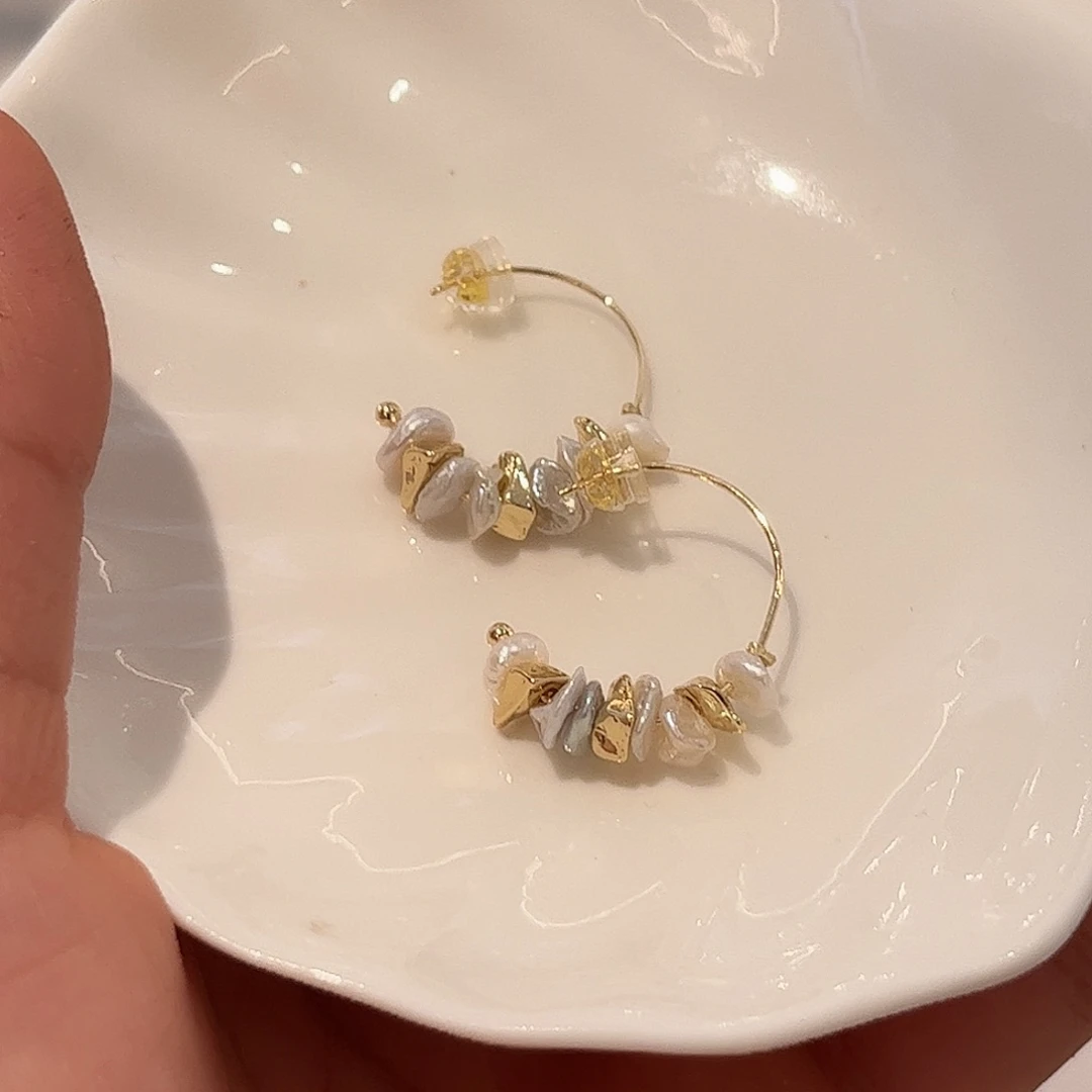 合金淡水珍珠耳饰