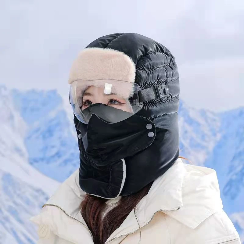 帽子女冬天防风面罩骑行防寒加厚绒头套电动车保暖神器雷锋棉帽男