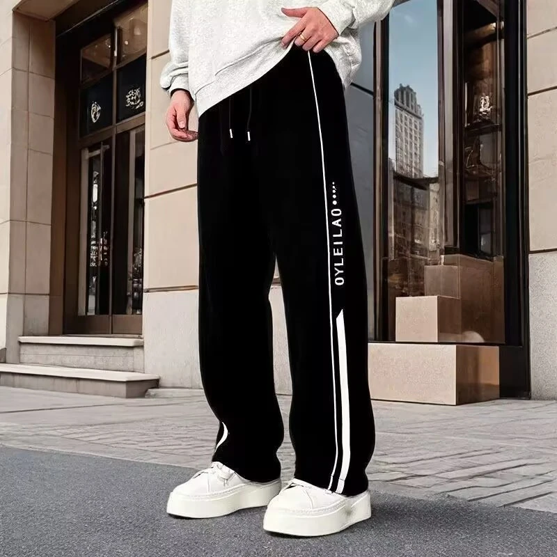 春夏季裤子男韩版潮流宽松学生条纹运动裤男薄款卫裤百搭休闲裤子