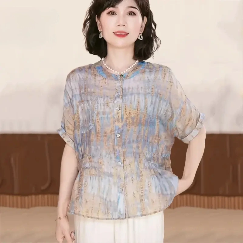 休闲套装女夏季中老年小衫女宽松洋气两件套妈妈装夏装短袖