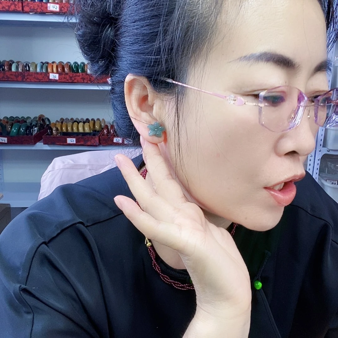 翡翠银S925镶嵌耳饰耳钉