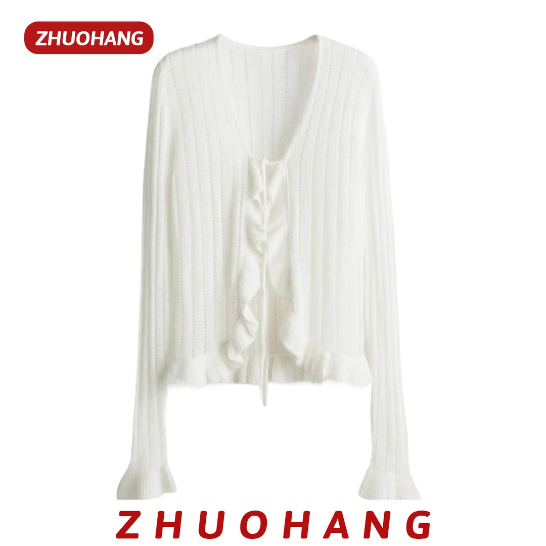 ZHUOHANG—披肩单穿搭配长袖白色休闲百搭宽松时尚圆领牛仔复古