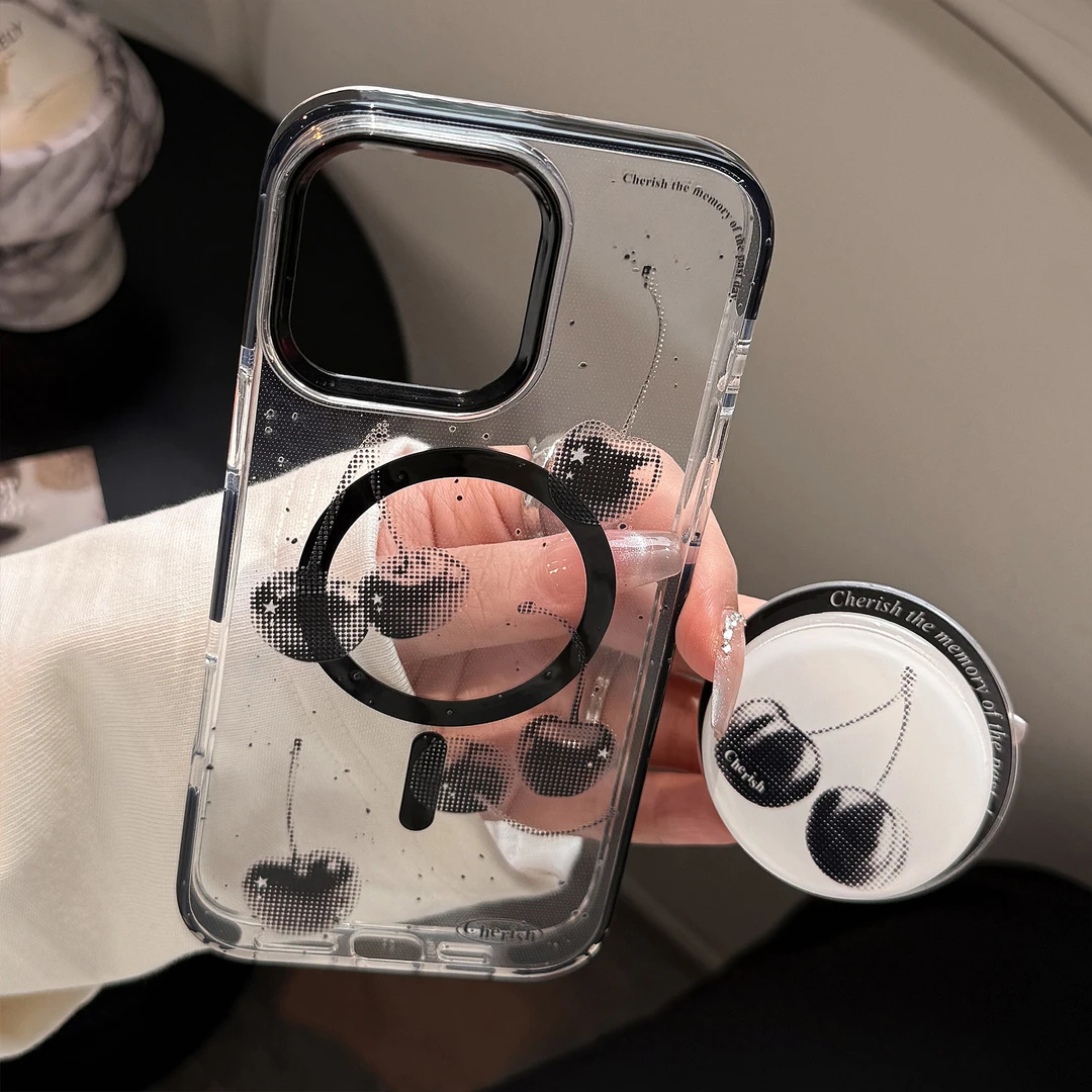 官官同学黑色樱适用苹果16promax手机壳15磁吸支架14透明13高级软