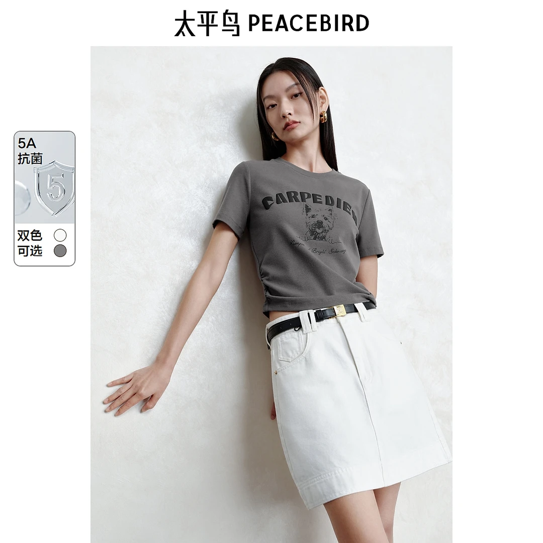 【粉丝专属】太平鸟女装短袖T恤小狗图案25夏新款短款上衣ABCNF240Y
