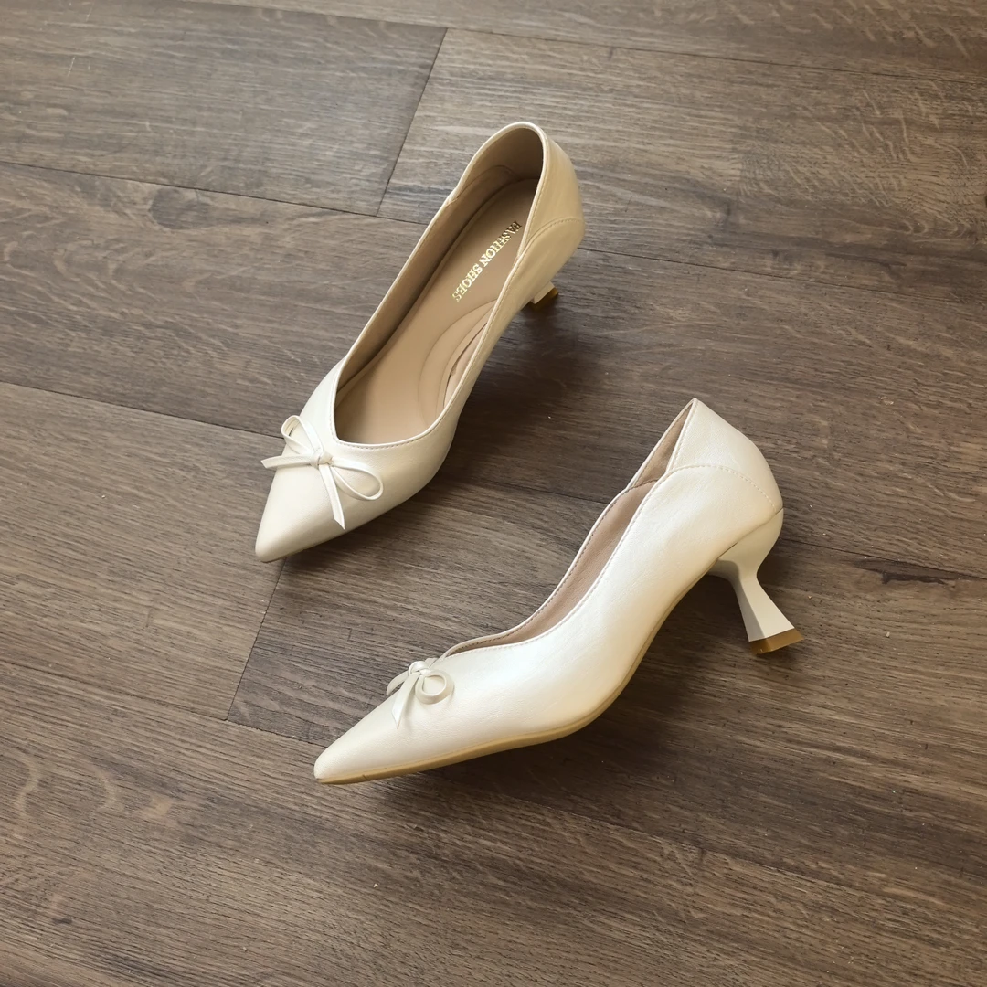 中跟小蝴蝶浅口女鞋单鞋气质夏季高跟鞋细跟尖头